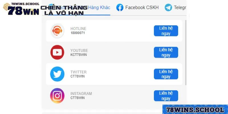 78win có nhiều kênh liên lạc trên mạng xã hội