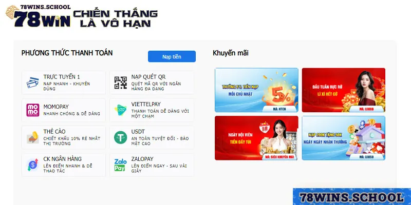 Nạp rút an toàn hiệu quả bằng nhiều kênh linh hoạt tại nhà cái 78win Nạp rút an toàn hiệu quả bằng nhiều kênh linh hoạt tại nhà cái 78win